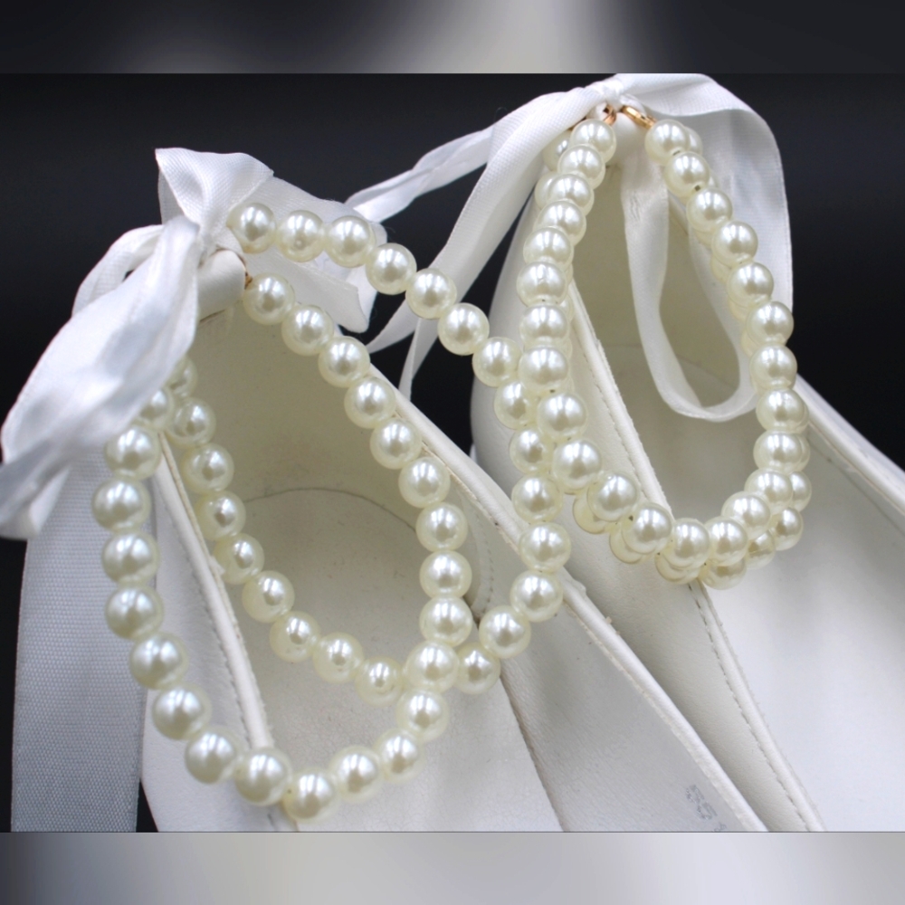 Women’s Pearl Decor Chunky Heeled Ankle Strap Heels – Size 6.5 (EU 37) - Picture 7 of 9